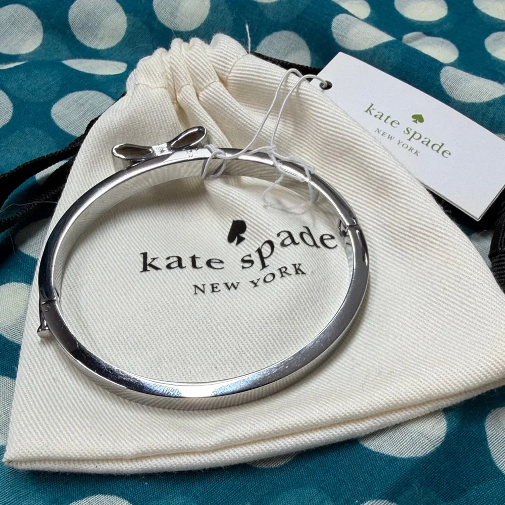 kate spade Silver Crystal Bow Hinged Bangle Bracelet - Picture 3 of 4